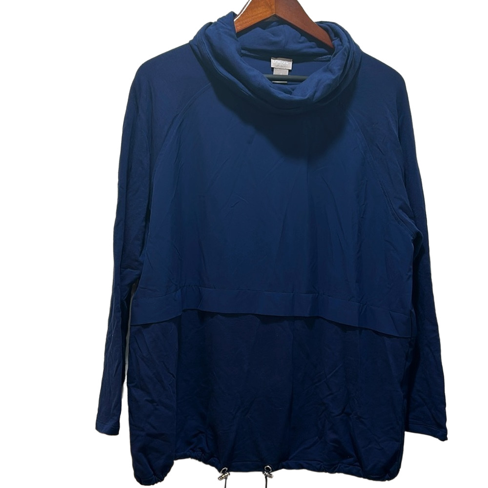 Chicos Zenergy navy blue cowl neck pullover sweater  size 1 GUC..